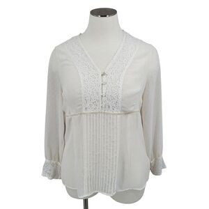 Emma James Y2K White Swiss Dot Sheer Lace Blouse Top Women's Plus Size 22W